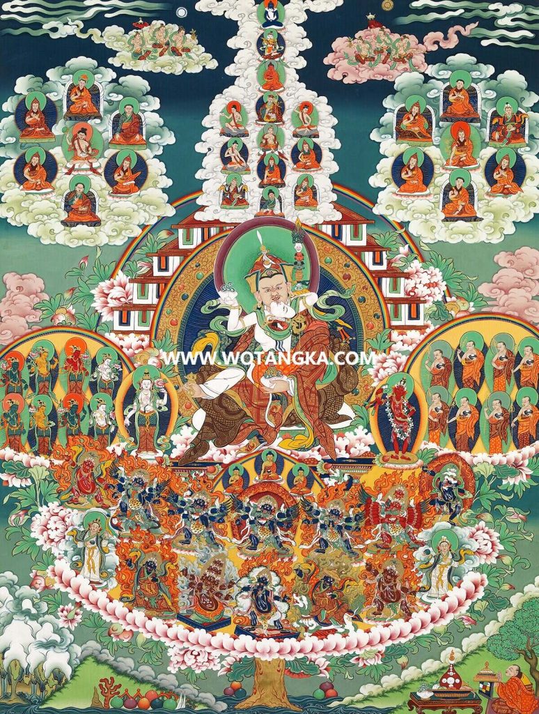 沃唐卡·觉蝉印坊微喷唐卡编号ZC71138：莲花生大士宁玛派大圆满皈依境供养图