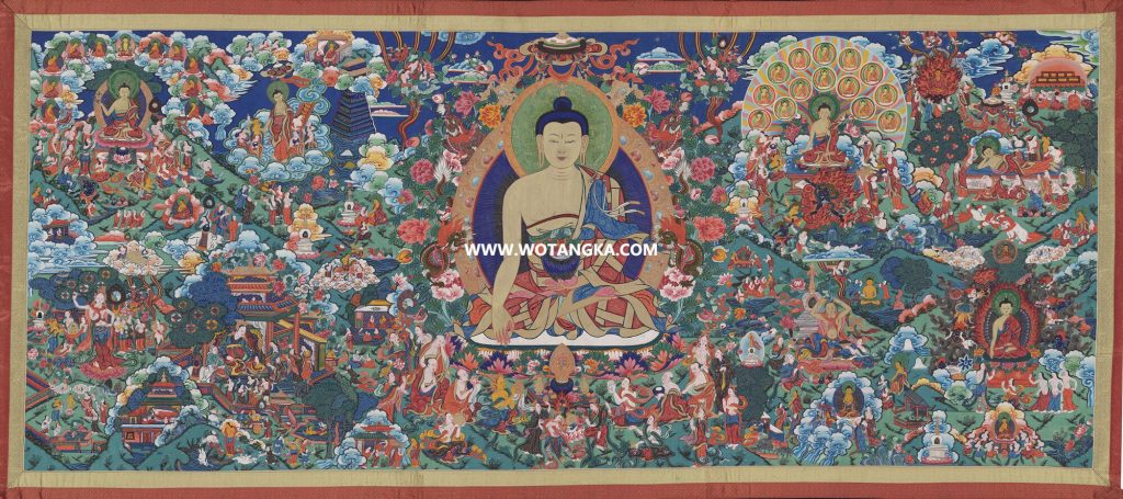 沃唐卡·觉蝉印坊微喷唐卡编号ZC71147：释迦牟尼佛佛陀八相成道智慧供养图