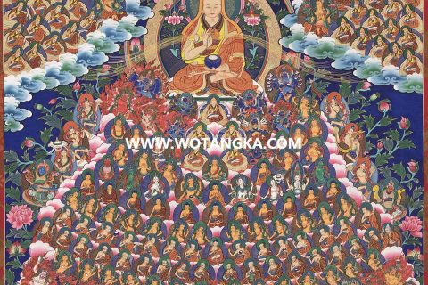 沃唐卡·觉蝉印坊微喷唐卡编号ZC71151：宗喀巴大师格鲁派皈依境资粮福田供养图
