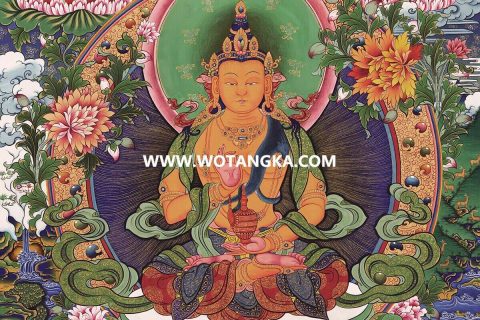 沃唐卡·觉蝉印坊微喷唐卡编号ZC71154：弥勒菩萨三世佛吉祥赐福供养图