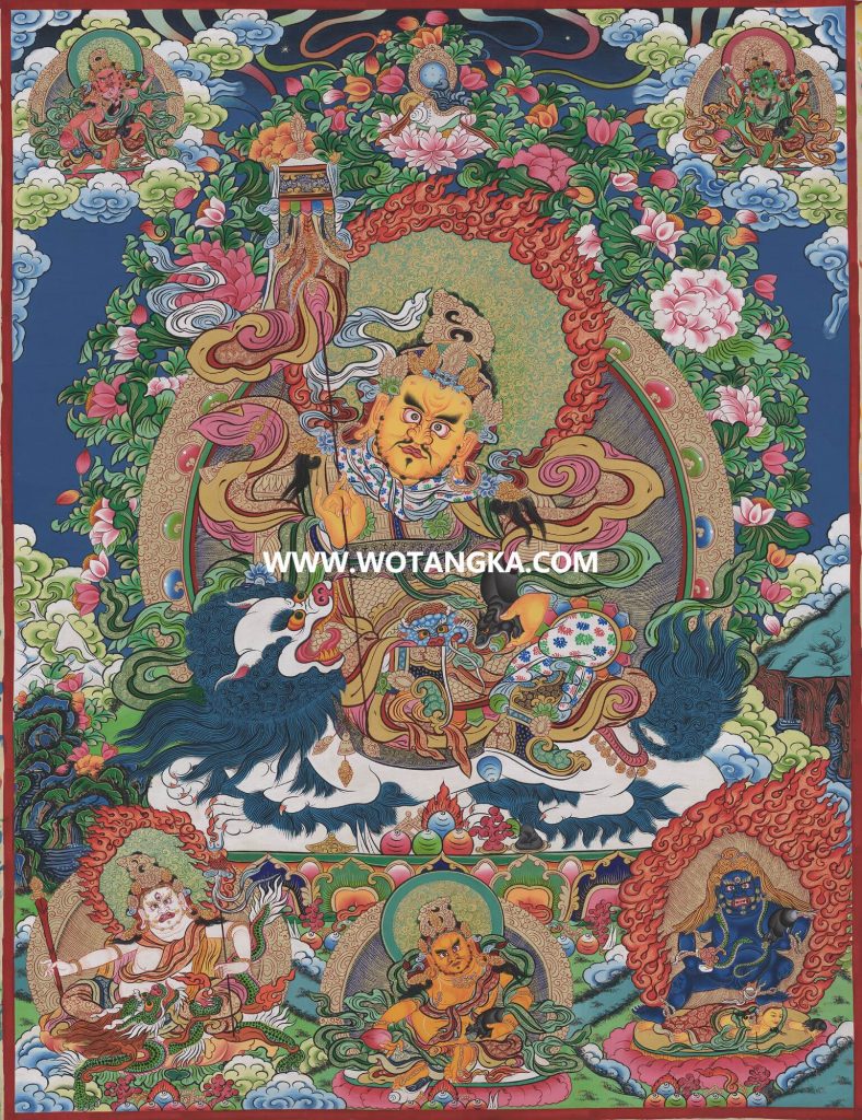 沃唐卡·觉蝉印坊微喷唐卡编号ZC71160：财宝天王五色财神众吉祥如意财富供养图