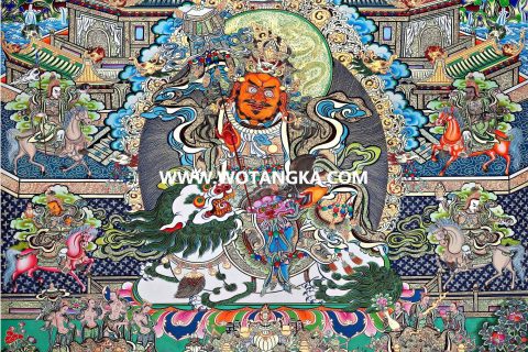 沃唐卡·觉蝉印坊微喷唐卡编号ZC71161：财宝天王八马财神众财富净土供养图