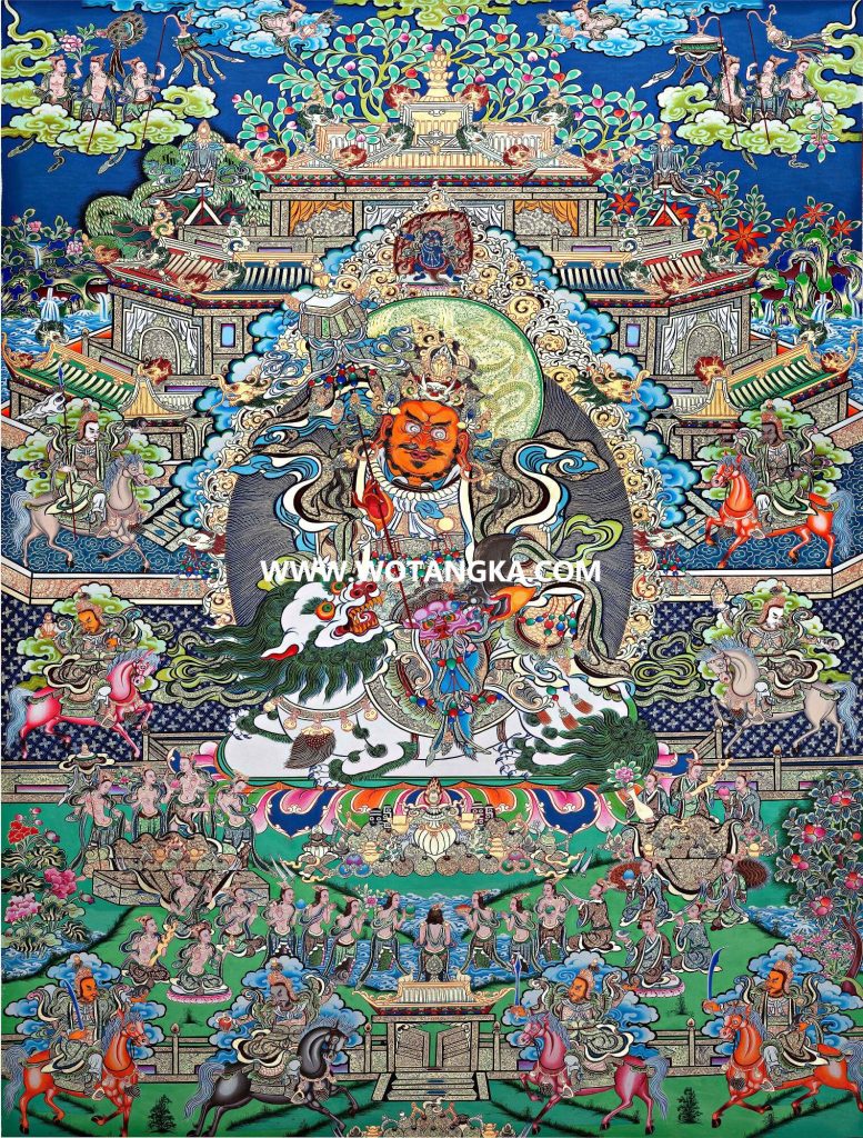 沃唐卡·觉蝉印坊微喷唐卡编号ZC71161：财宝天王八马财神众财富净土供养图