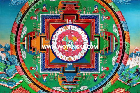 沃唐卡·觉蝉印坊微喷唐卡编号ZC71164：药师佛东方琉璃光净土坛城吉祥健康供养图