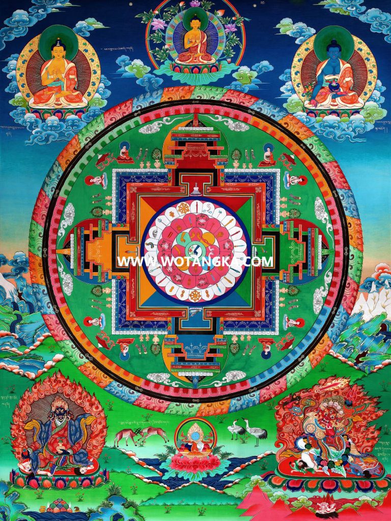 沃唐卡·觉蝉印坊微喷唐卡编号ZC71164：药师佛东方琉璃光净土坛城吉祥健康供养图