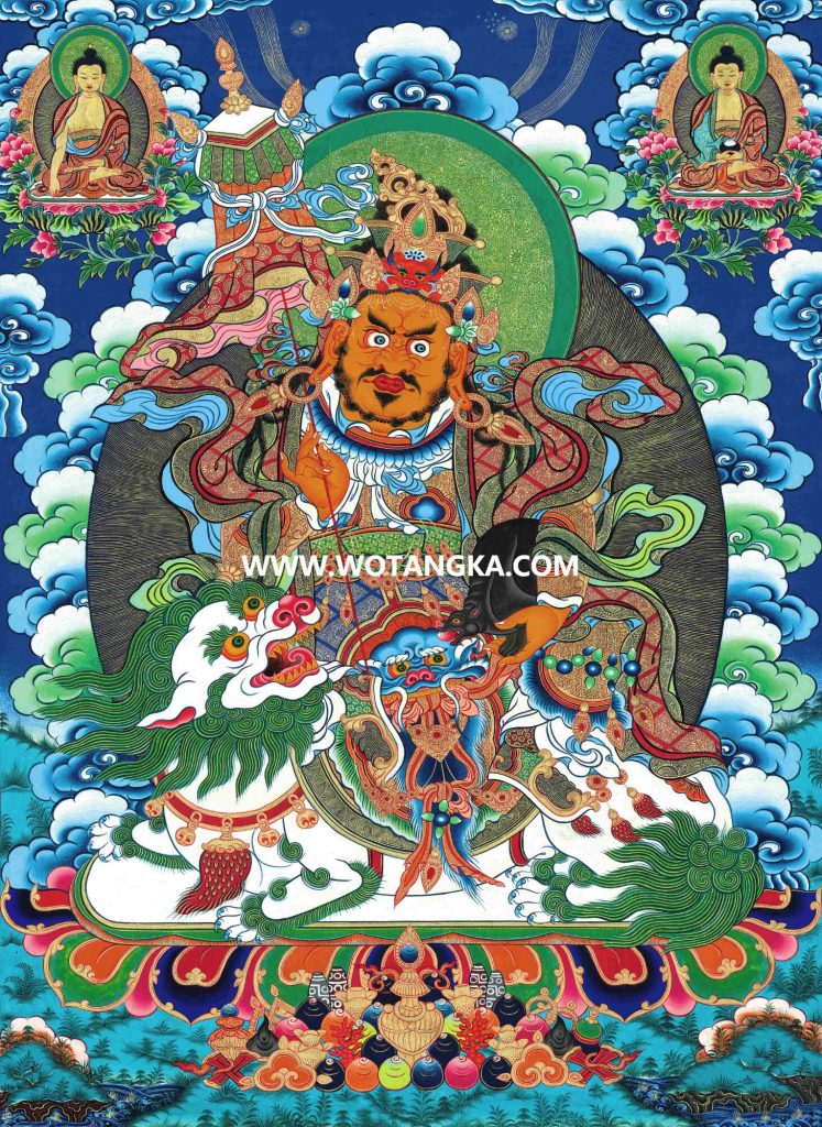 沃唐卡·觉蝉印坊微喷唐卡编号ZC71170：财宝天王天界二佛如意财富供养图