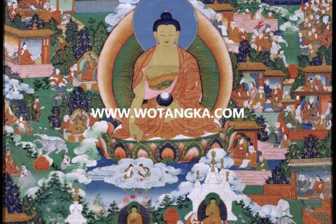 沃唐卡·觉蝉印坊微喷唐卡编号ZC71177：释迦牟尼佛生平源流吉祥供养图