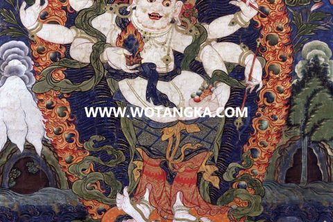 沃唐卡·觉蝉印坊微喷唐卡编号ZC71178：白六臂玛哈嘎拉四财源度母吉祥财富供养图