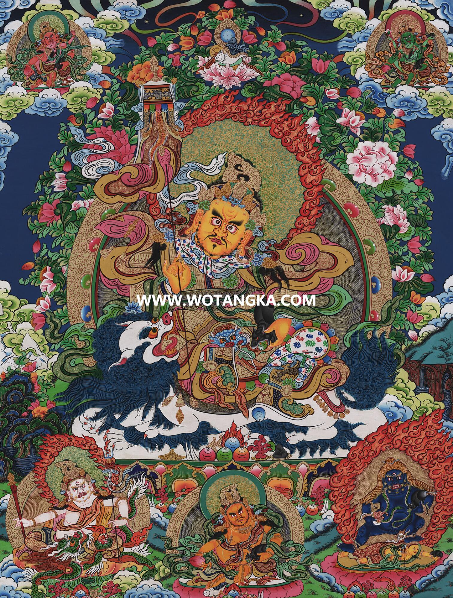 沃唐卡·觉蝉印坊微喷唐卡编号ZC71185：财宝天王五色财神众吉祥平安财富
