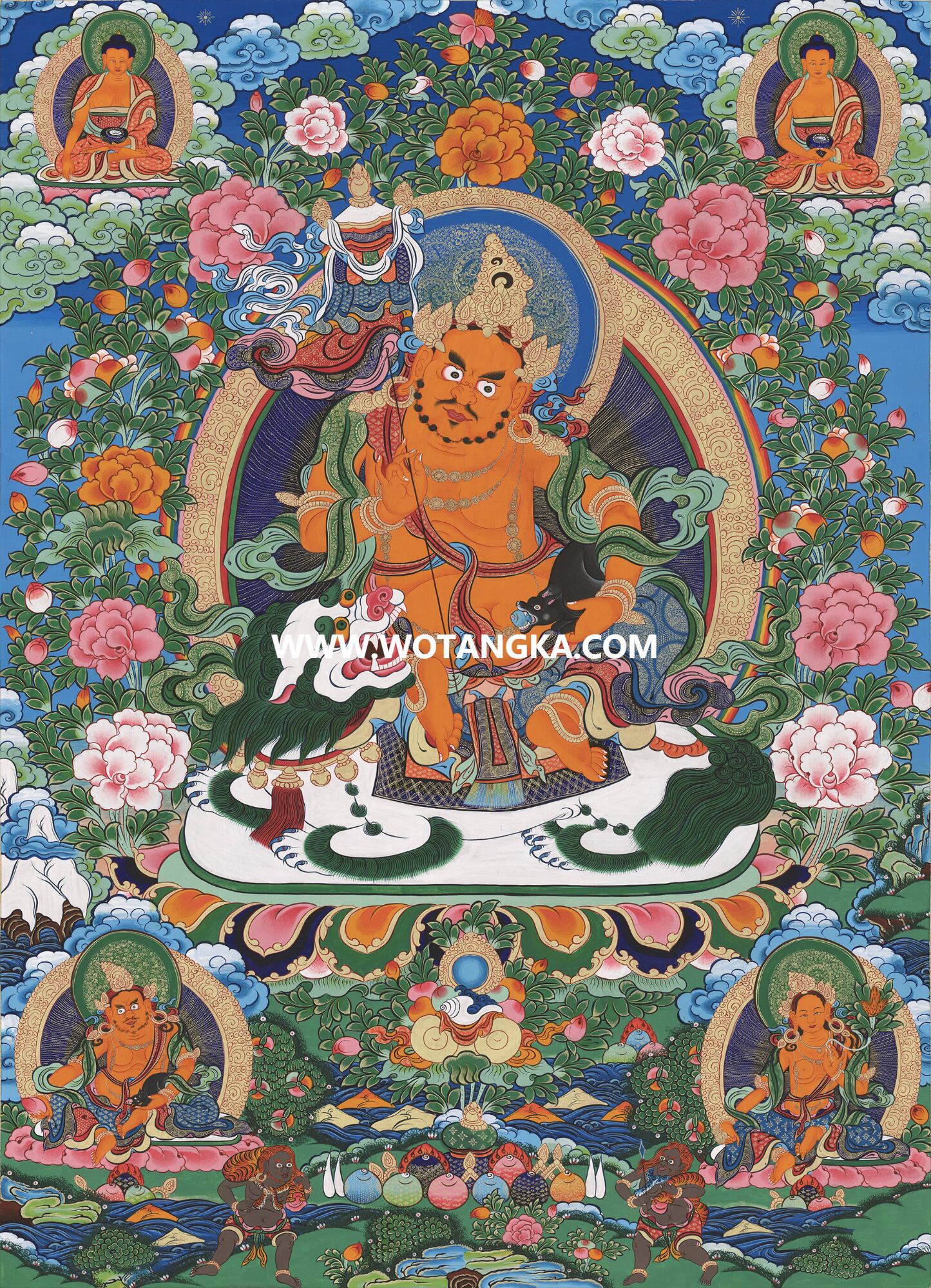 沃唐卡·觉蝉印坊微喷唐卡编号ZC71187：财宝天王二圆满财神天界二佛吉祥财富供养图