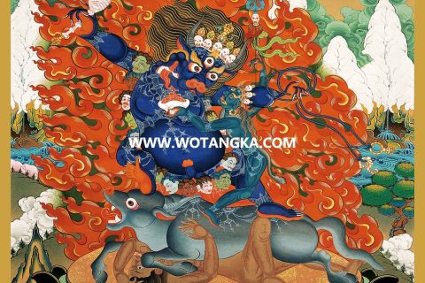 沃唐卡·觉蝉印坊微喷唐卡编号ZC71190：外修地狱主双身相宗喀巴大师化现本尊供养图