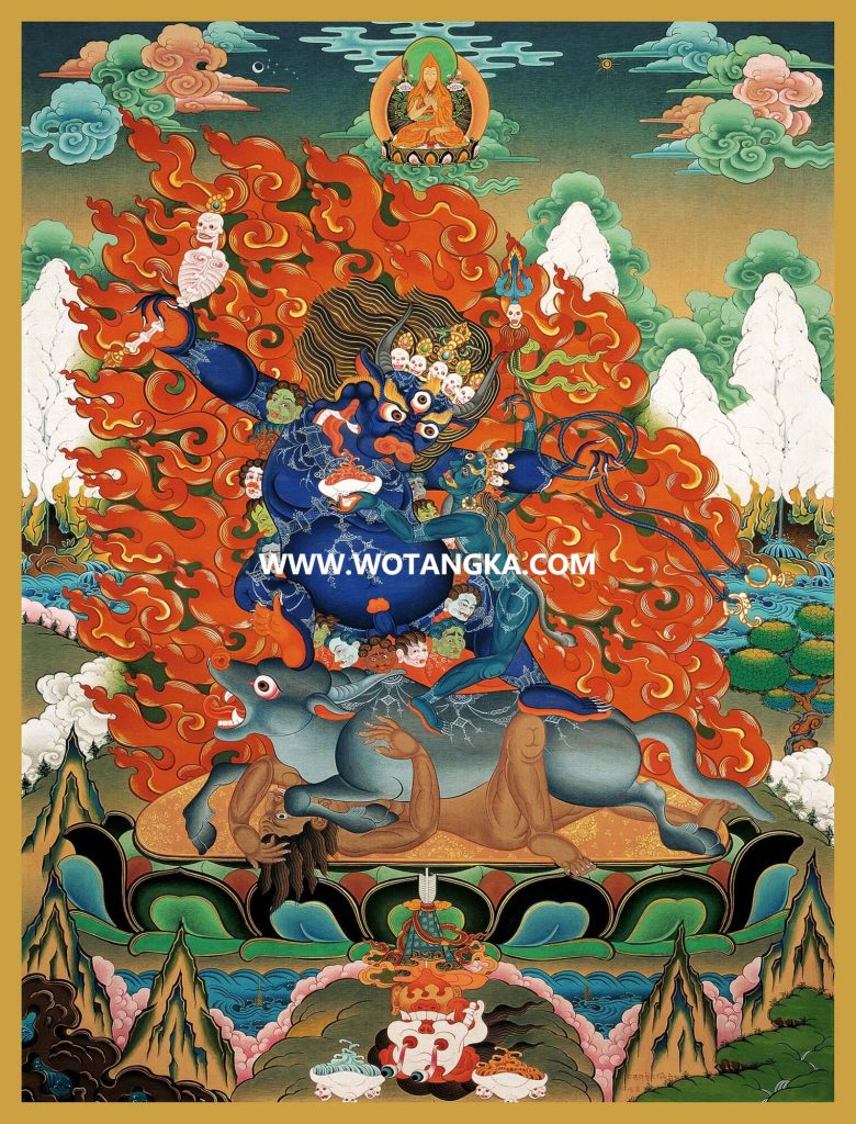 沃唐卡·觉蝉印坊微喷唐卡编号ZC71190：外修地狱主双身相宗喀巴大师化现本尊供养图
