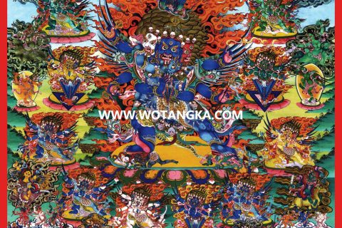 沃唐卡·觉蝉印坊微喷唐卡编号ZC71192：普巴金刚四心子诸护法吉祥本尊供养图