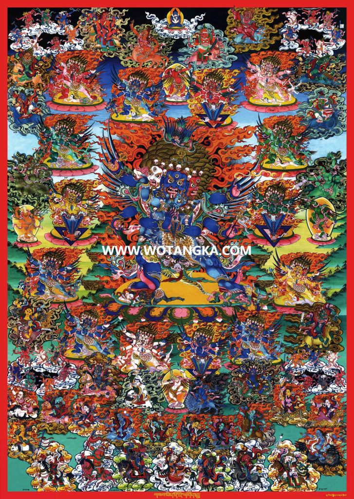 沃唐卡·觉蝉印坊微喷唐卡编号ZC71192：普巴金刚四心子诸护法吉祥本尊供养图