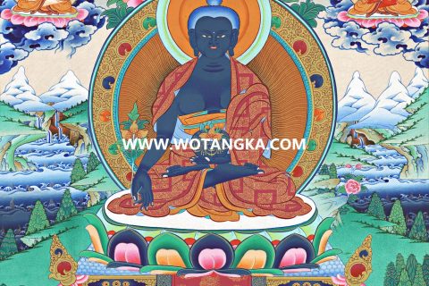 沃唐卡·觉蝉印坊微喷唐卡编号ZC71195：药师如来八佛吉祥健康如意供养图