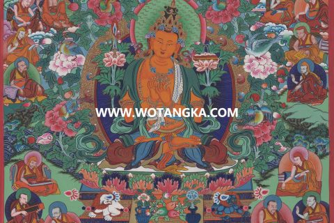 沃唐卡·觉蝉印坊微喷唐卡编号ZC71196：文殊菩萨诸上师听法说法吉祥智慧供养图