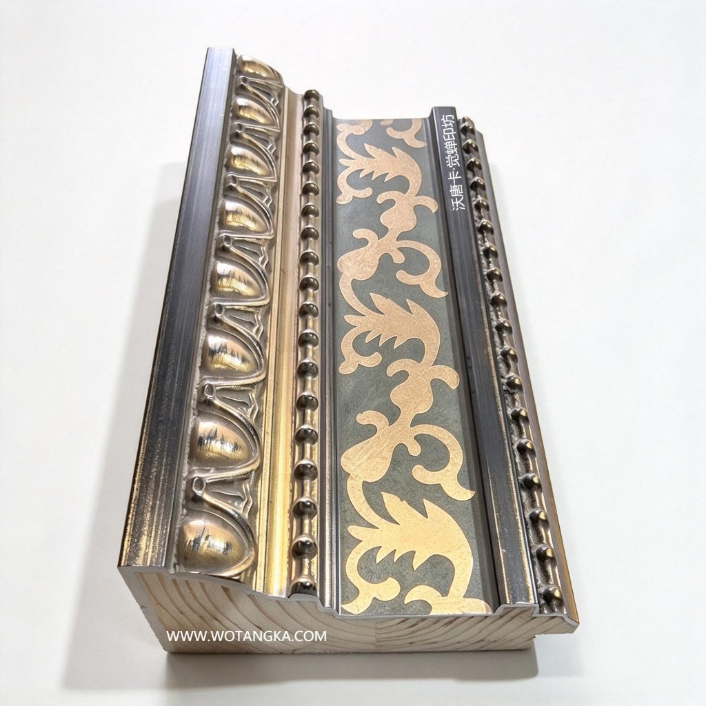 沃唐卡·觉蝉印坊：画框编号PictureFrame0206-欧式蛋纹卷草灰金实木画框条