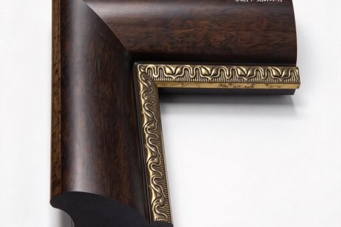 沃唐卡·觉蝉印坊：画框编号PictureFrame0209-黑胡桃木色金边雕花画框条